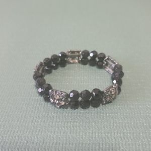 Black and Dark Silver Bracelet w/ Rhinestones